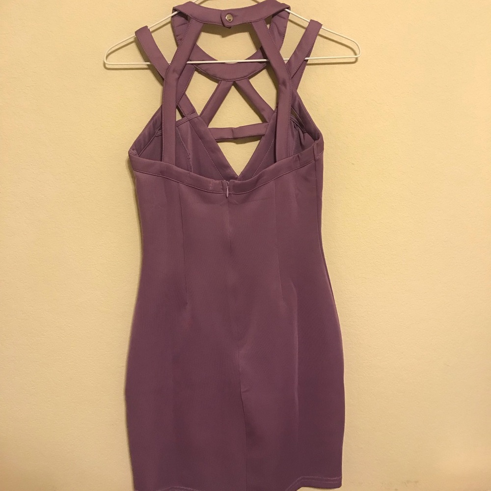 Sexy lavender tobi bodycon caged neck mini dress